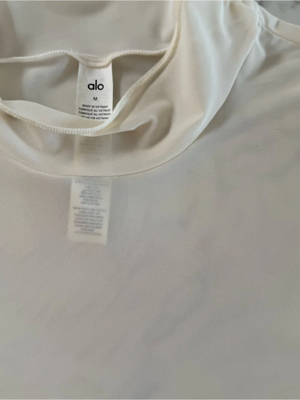 Alo Mesh Sheer Illusion Mock Neck Long Sleeve - Ivory - Size Medium